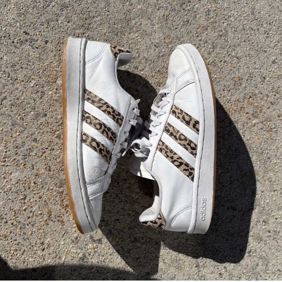 Adidas Grand Court Leopard Print White Leather Sneakers FY8949 Womens 8.5 - Picture 5 of 8